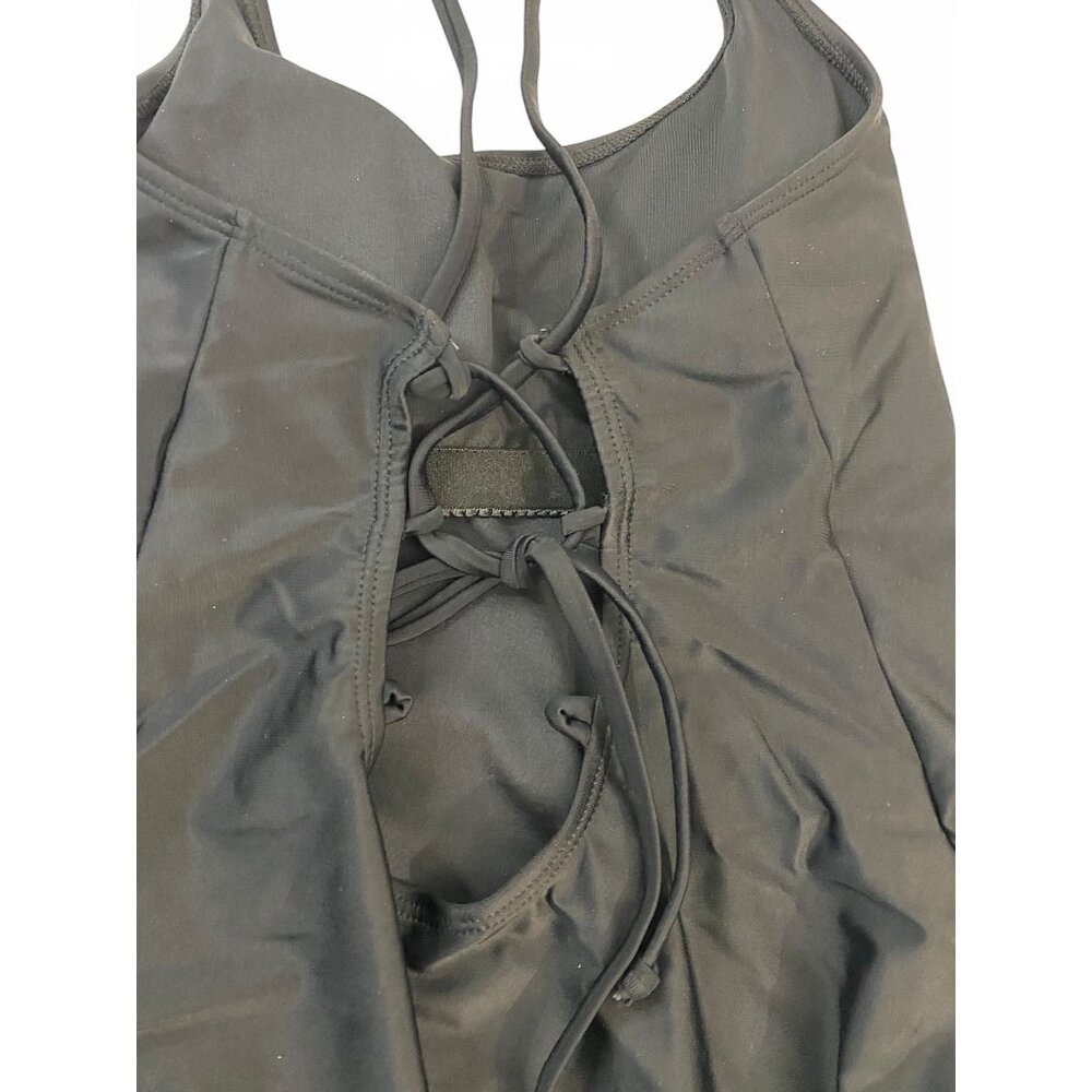 NWT SHEIN Black One Piece Swimsuit Lace Up Crossed Straps Girls Swimwear - Picture 3 of 8